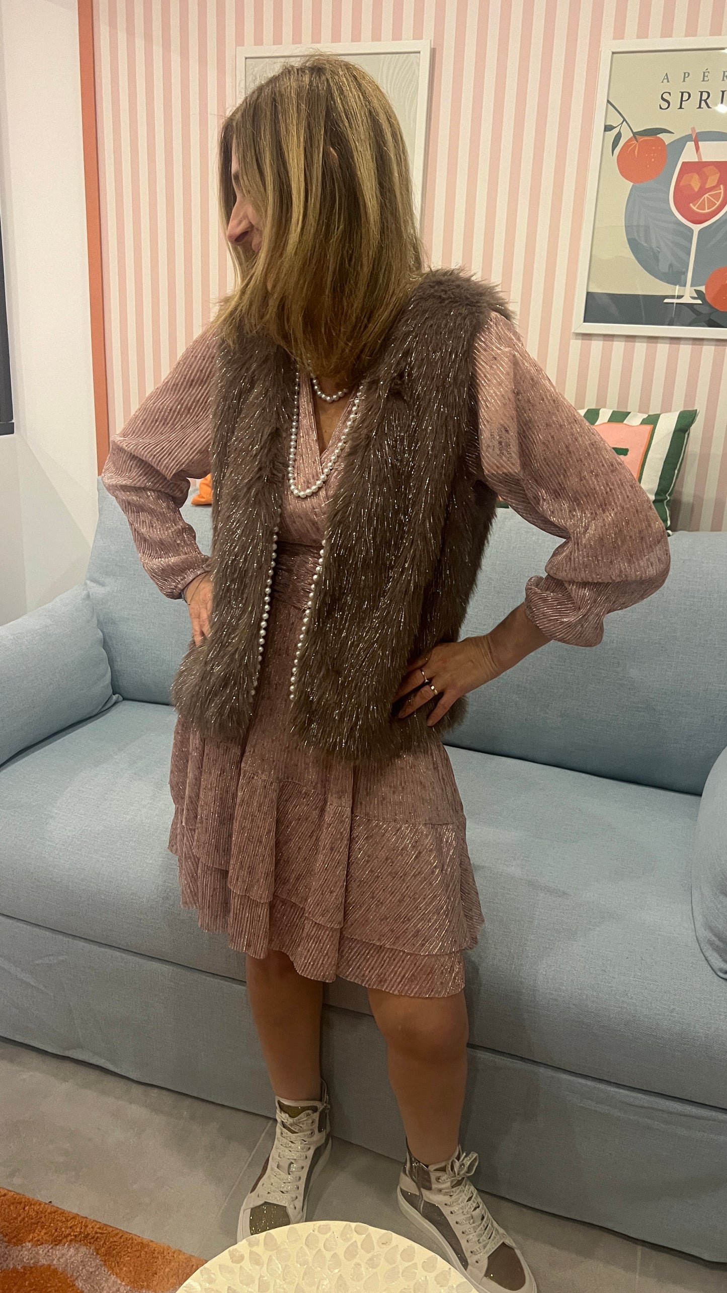 VESTE FOURRURE SANS MANCHES CHOCO PAILLETEE