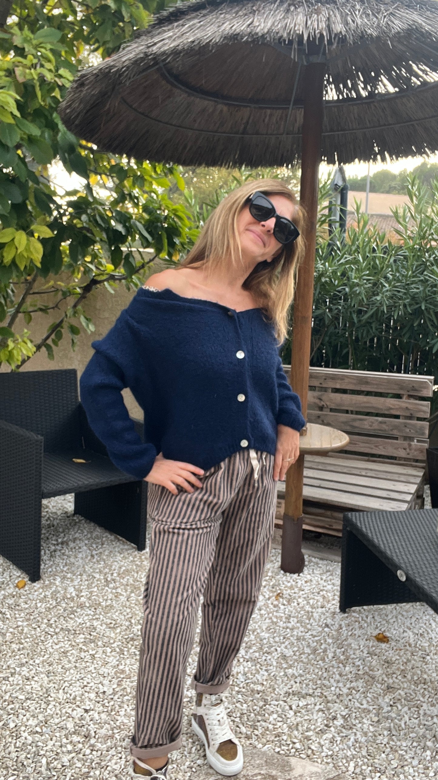 PANTALON RAYE VELOURS "BLEU/BEIGE"