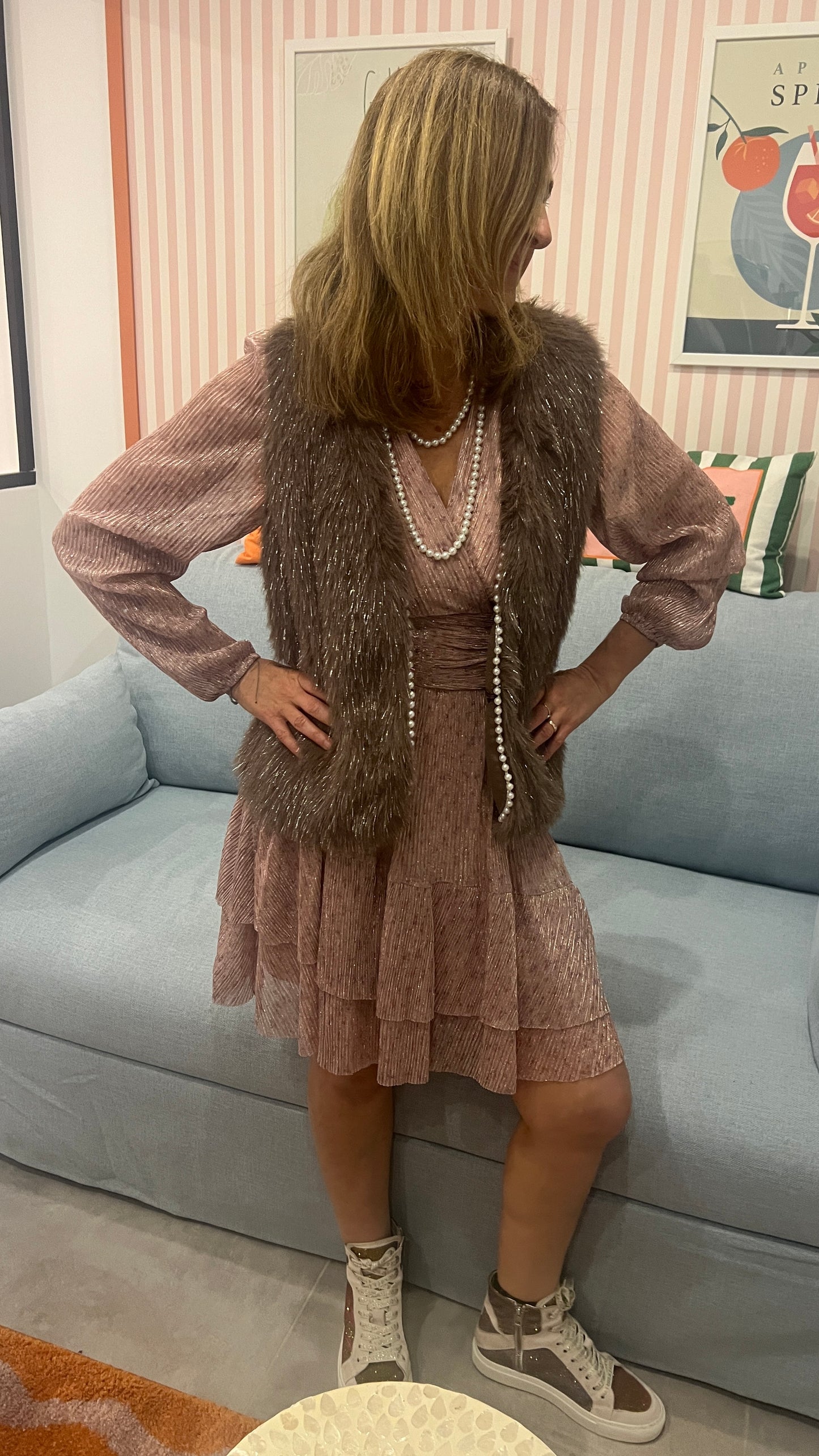 VESTE FOURRURE SANS MANCHES CHOCO PAILLETEE