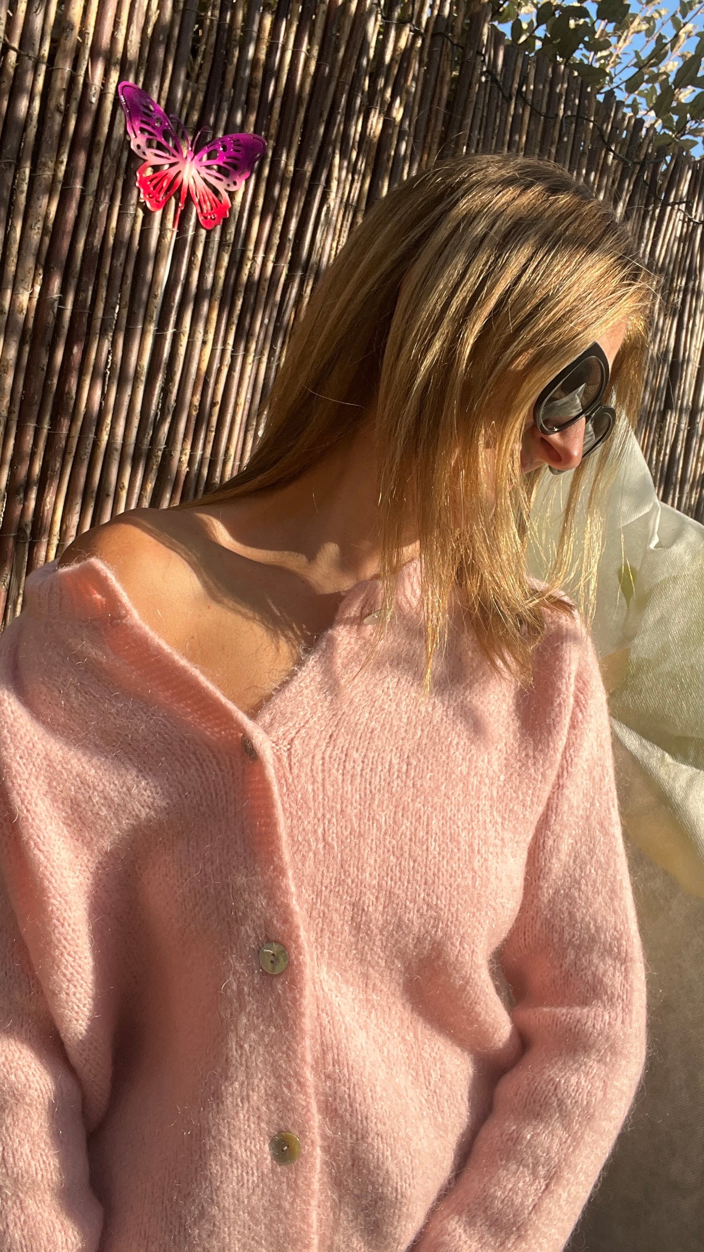 GILET ROSE POUDREE MANCHES LONGUES "ANNA"