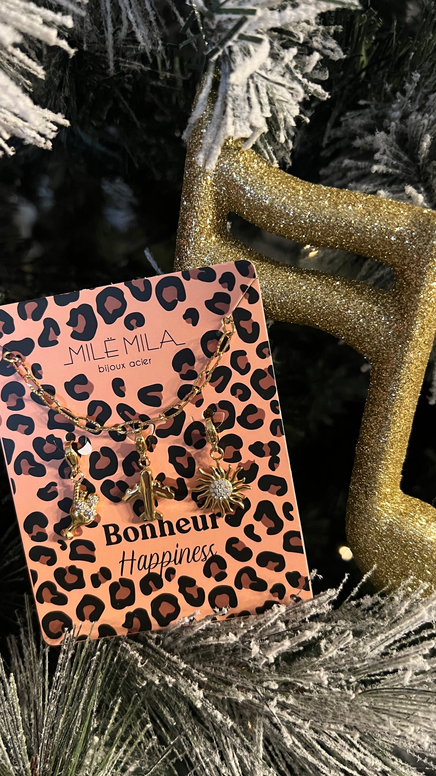 COLLIER DORE MAILLONS & CHARM'S HAPPINESS "MILE MILA"