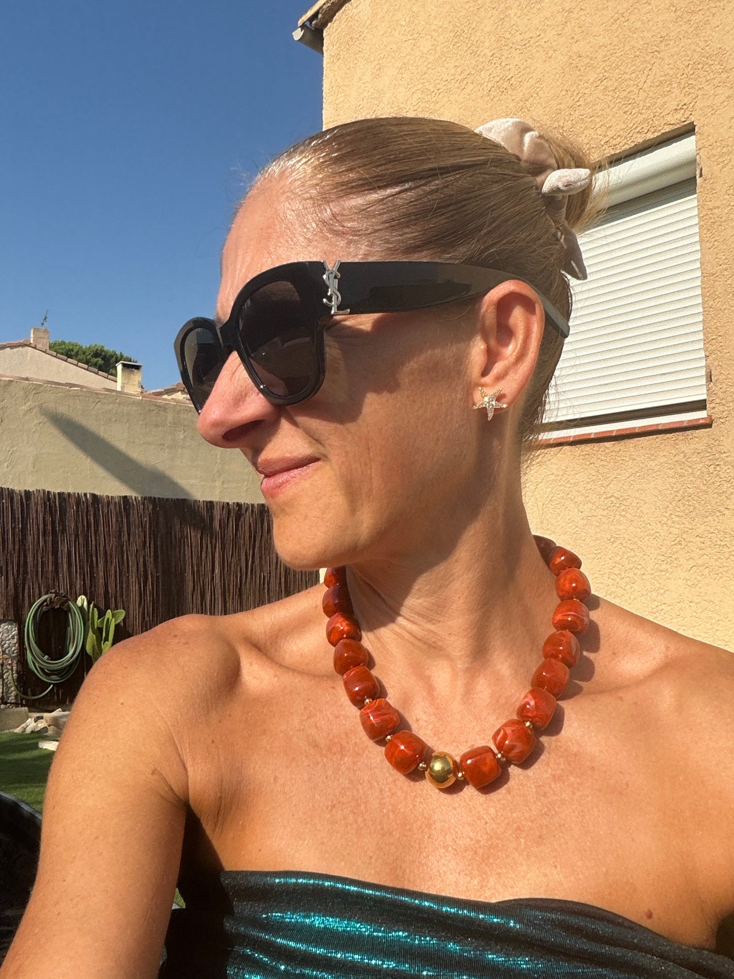 Collier boules résine "Terra Cotta"