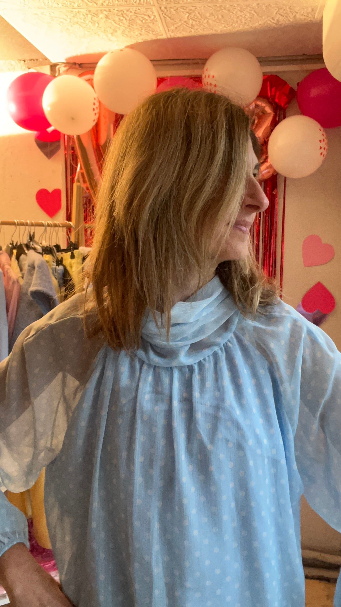 CHEMISIER BLEU A POIS BLANC