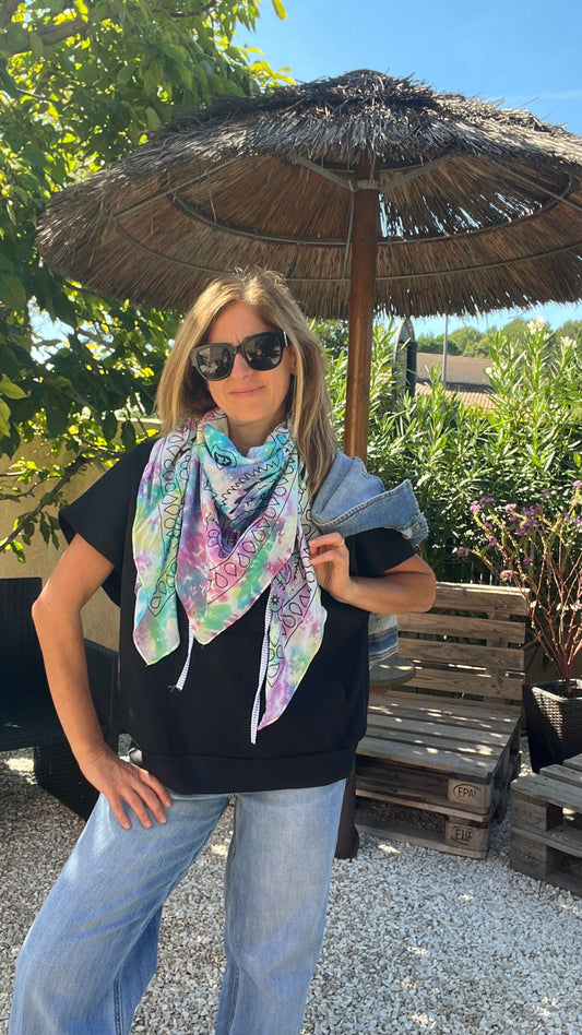 FOULARD GRAND CARRE TIE AND DIE MULTICOLORE "BANDANA"