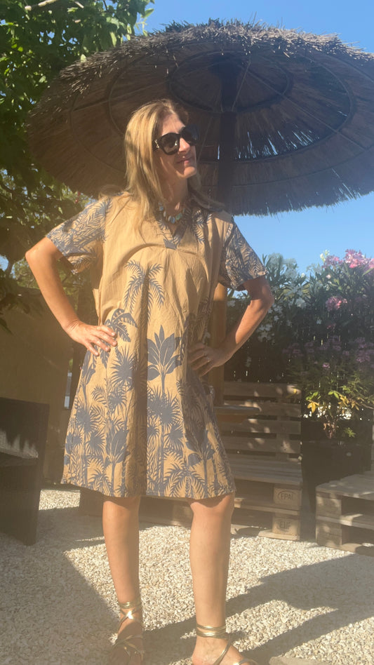 Robe beige & bleu "TROPIC"