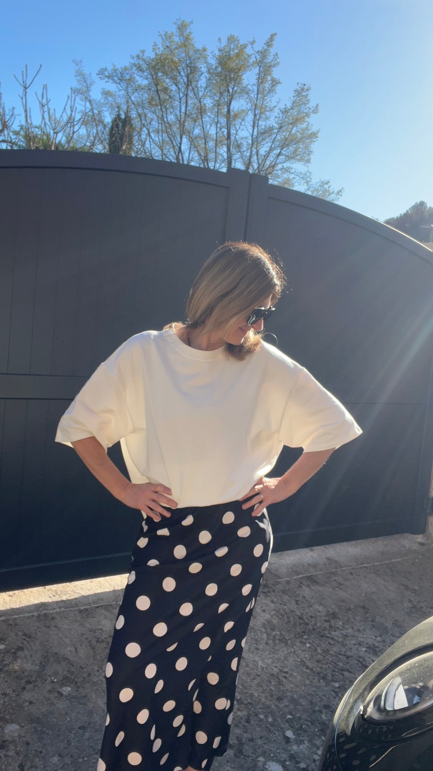 JUPE LONGUE NOIR "POIS BLANC"