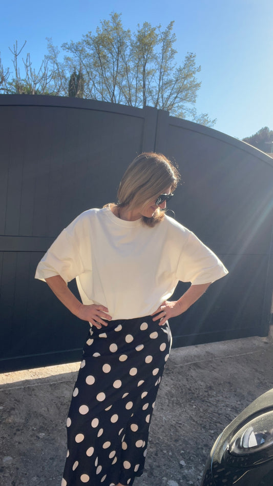 JUPE LONGUE NOIR "POIS BLANC"