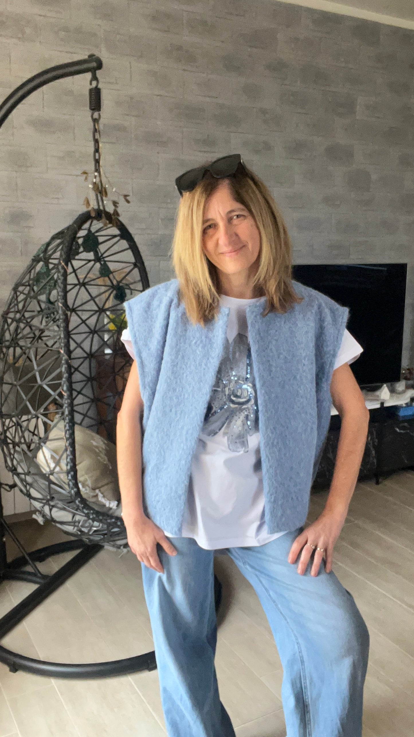 VESTE BLEU SANS MANCHES "ALEX"