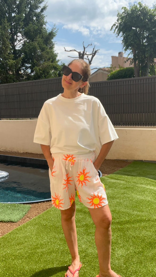 Short blanc/orange "Soleil"