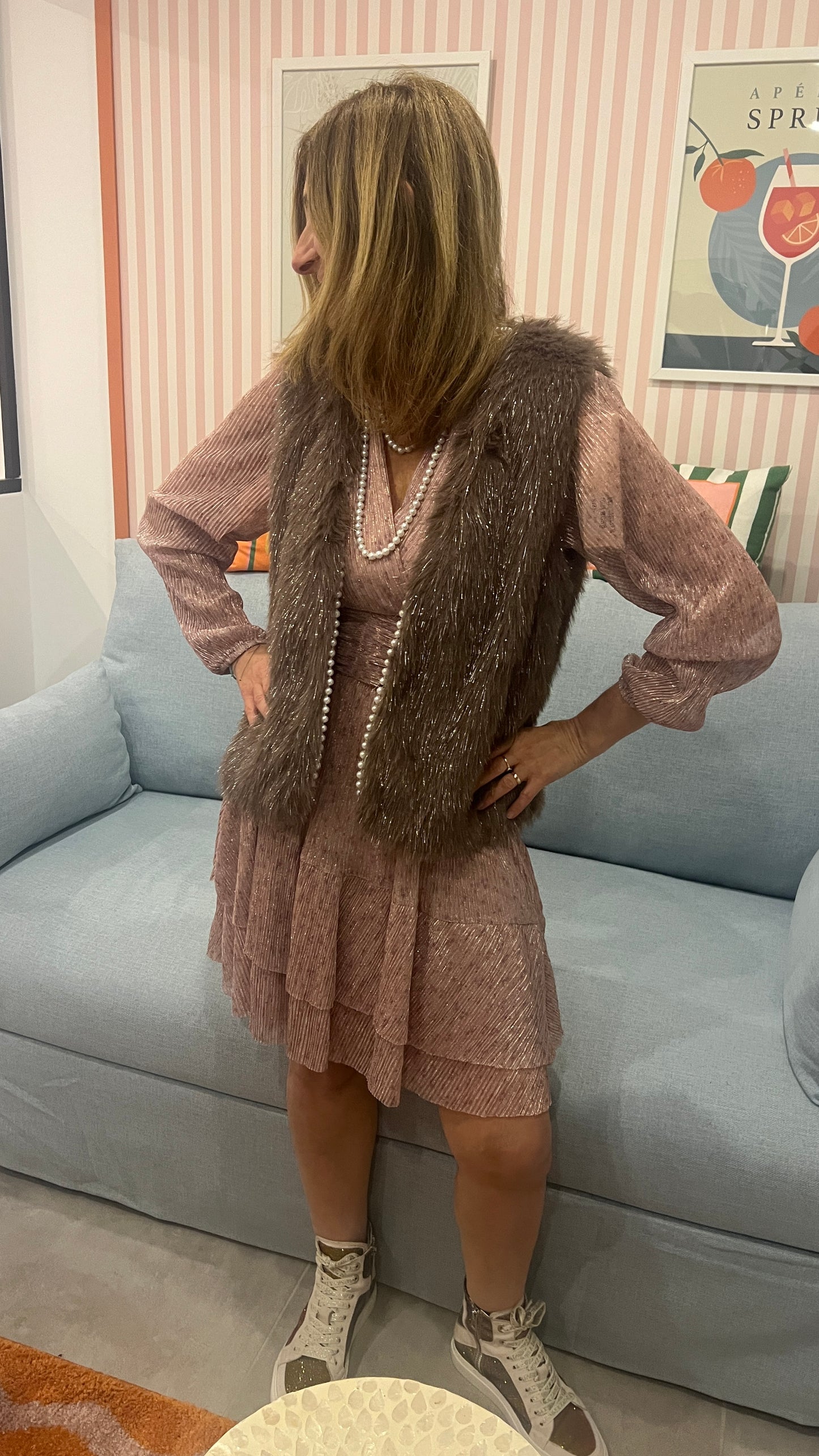 VESTE FOURRURE SANS MANCHES CHOCO PAILLETEE