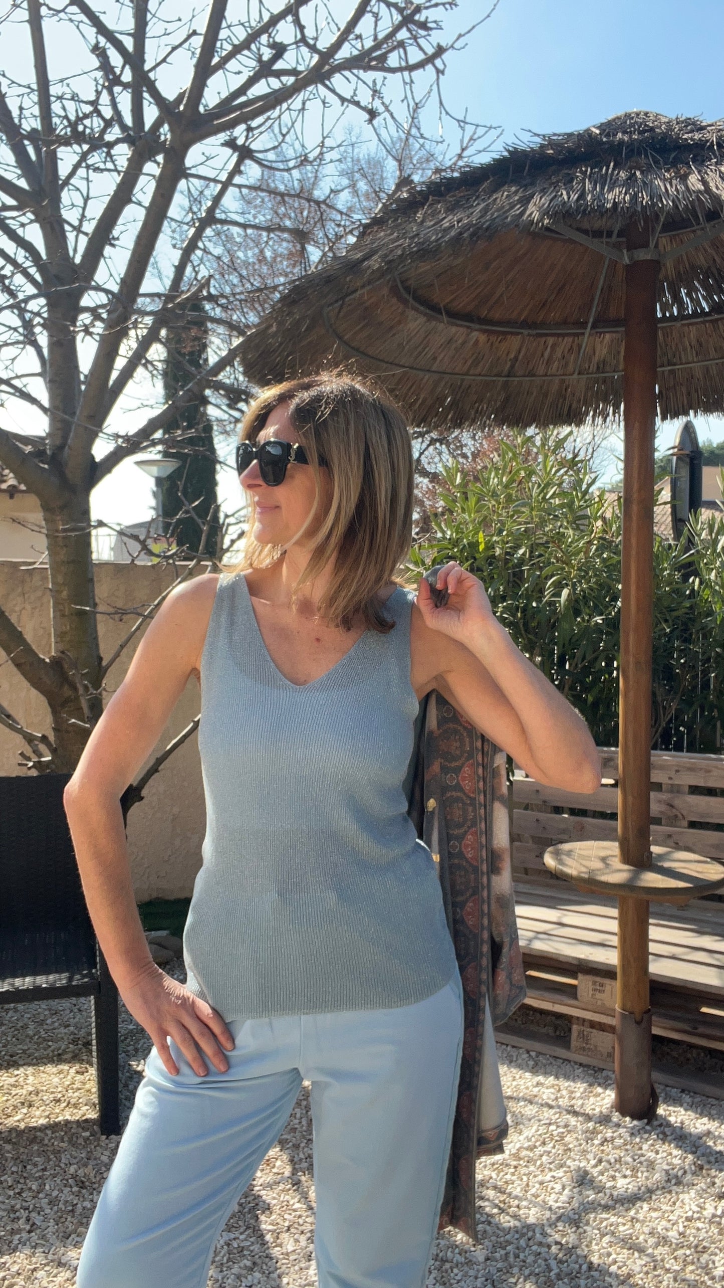 TOP BRETELLE PAILLETE BLEU
