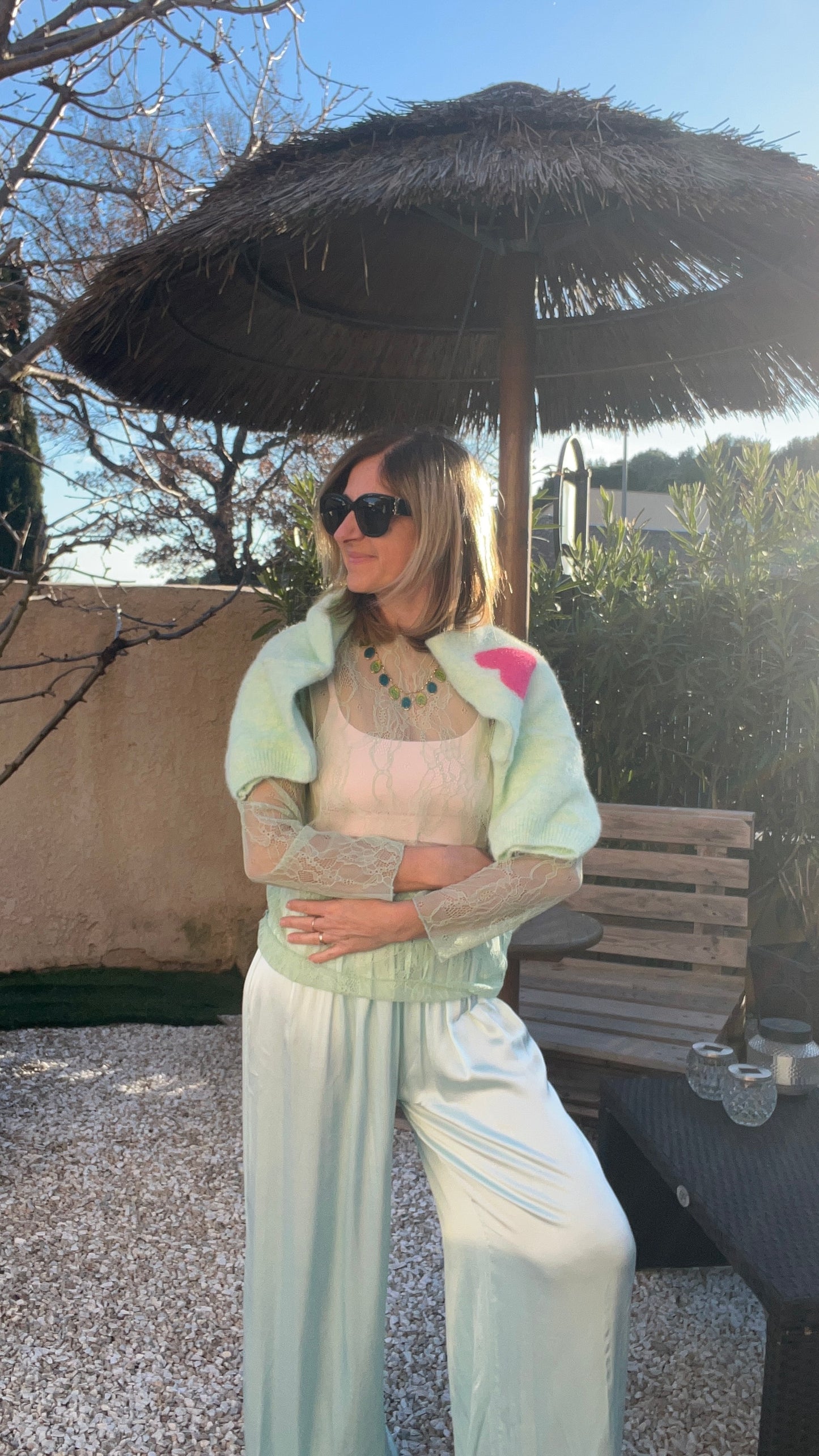 PANTALON FLUIDE VERT D’EAU "OLIVIA"