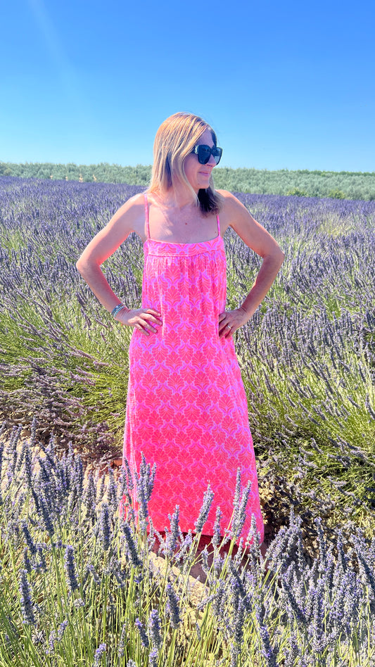 ROBE LONGUE GAZE DE COTON ROSE