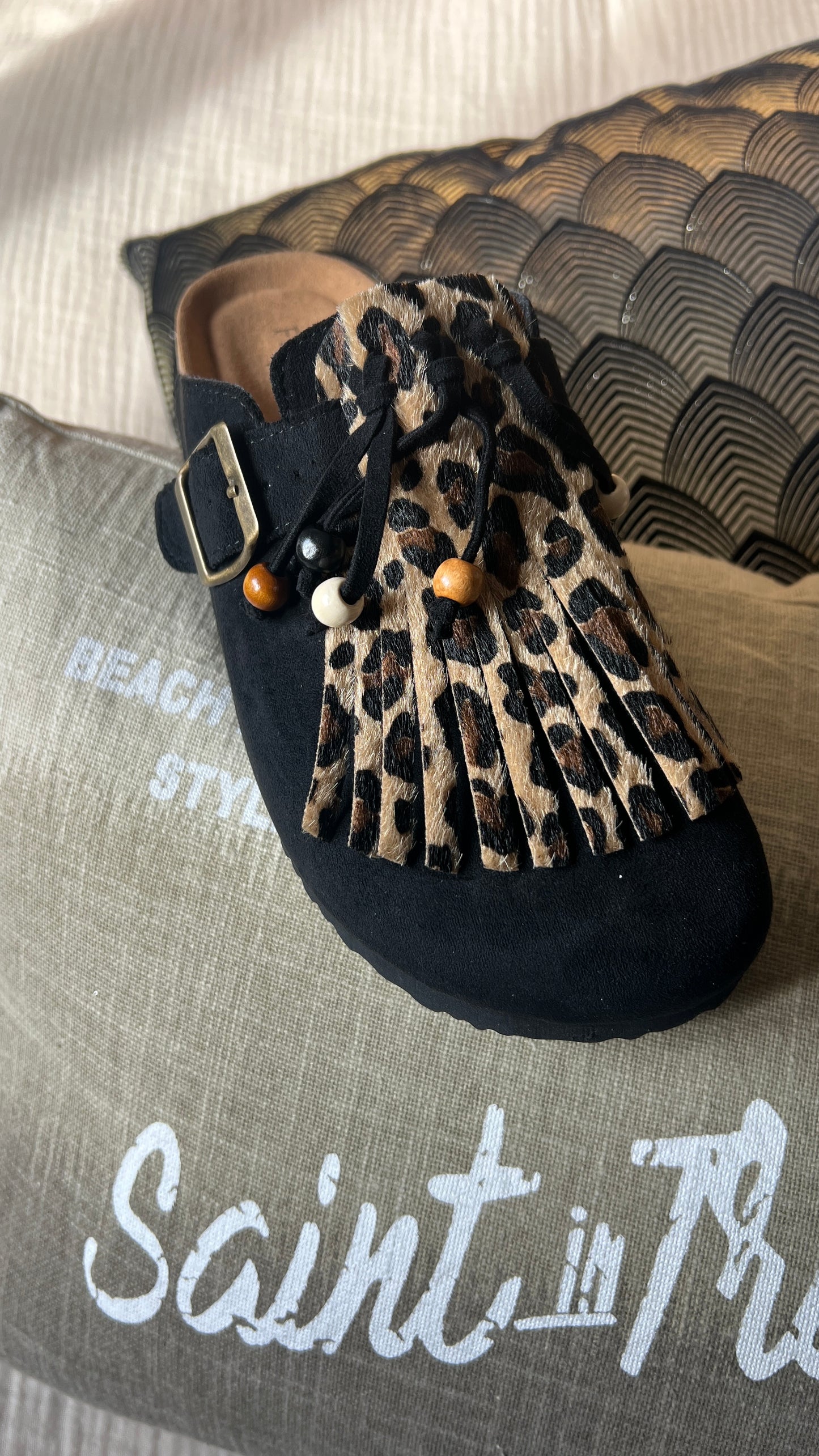 MULES LEOPARD/NOIR A FRANGES
