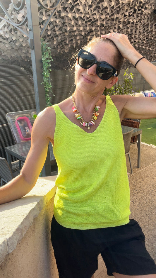 Débardeur pailleté jaune fluo "NEON"