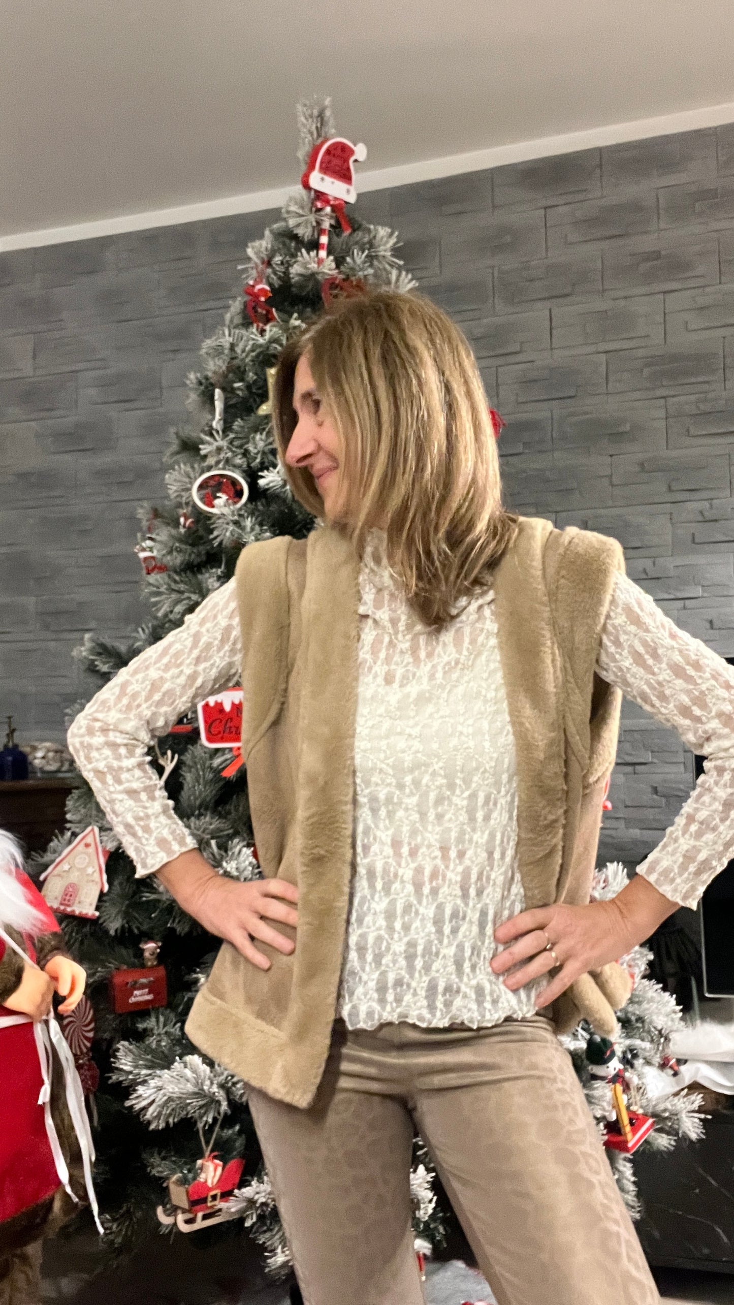 VESTE SANS MANCHES CAMEL IMITATION PEAU/MOUMOUTE