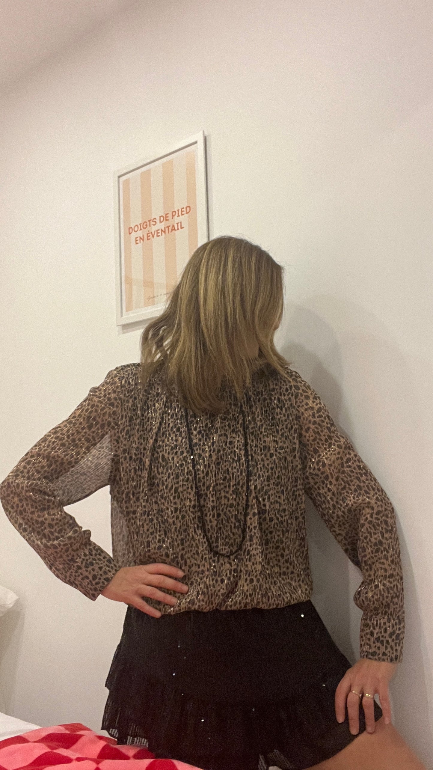BLOUSE LEOPARD PAILLETEE MANCHES LONGUES