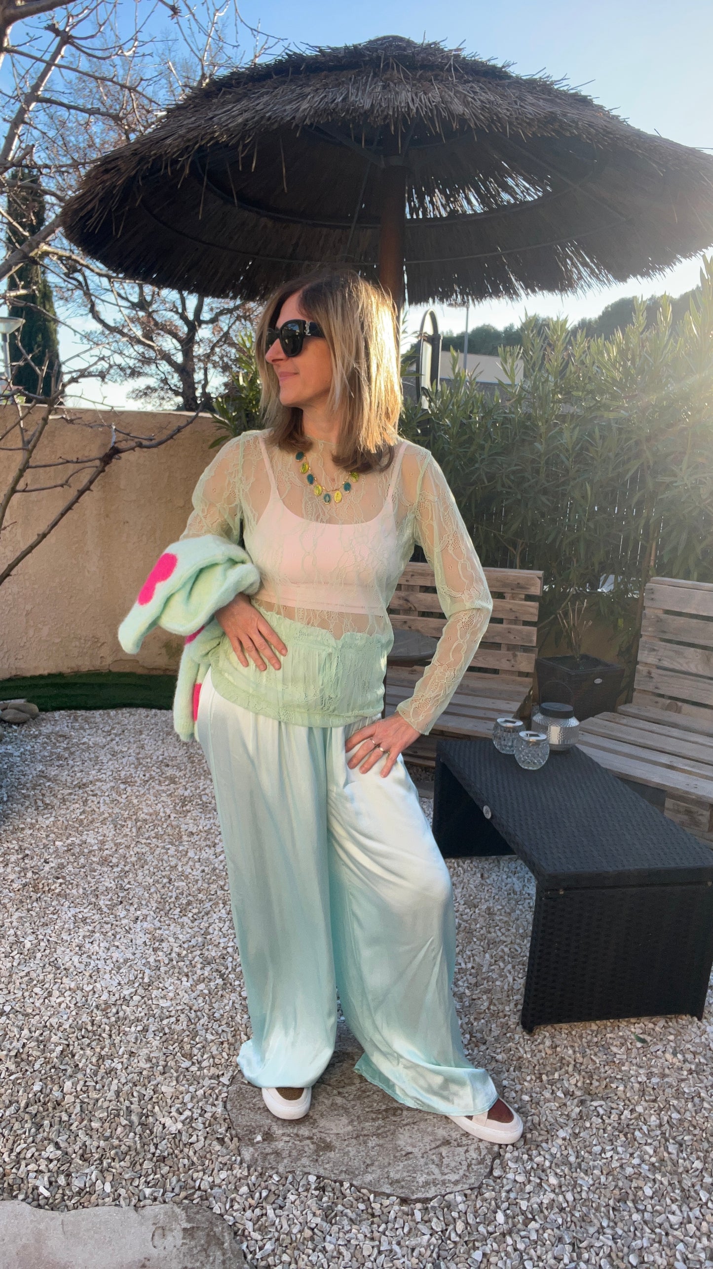 PANTALON FLUIDE VERT D’EAU "OLIVIA"