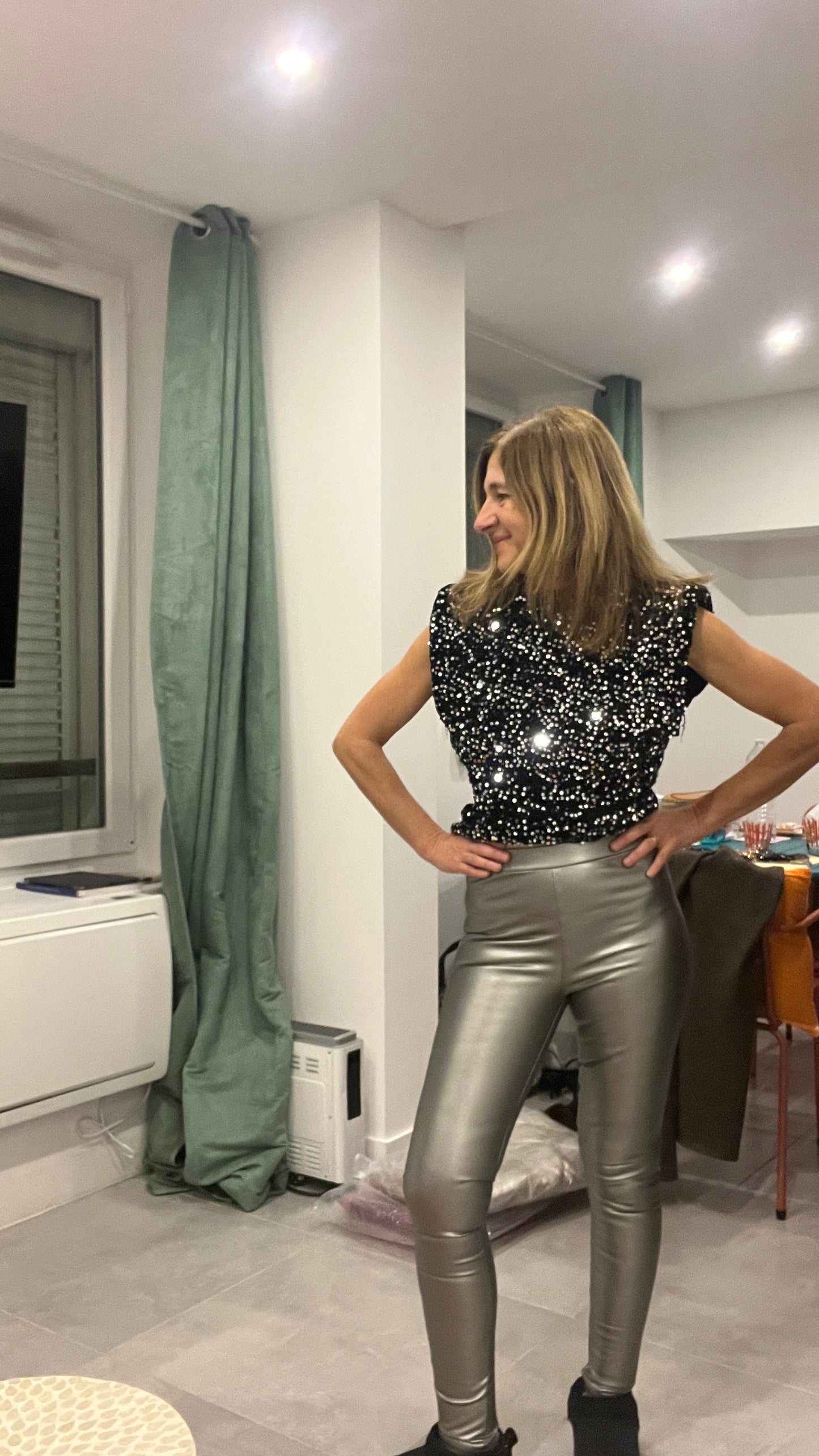 LEGGING ARGENT SIMILICUIR CEINTURE FINE