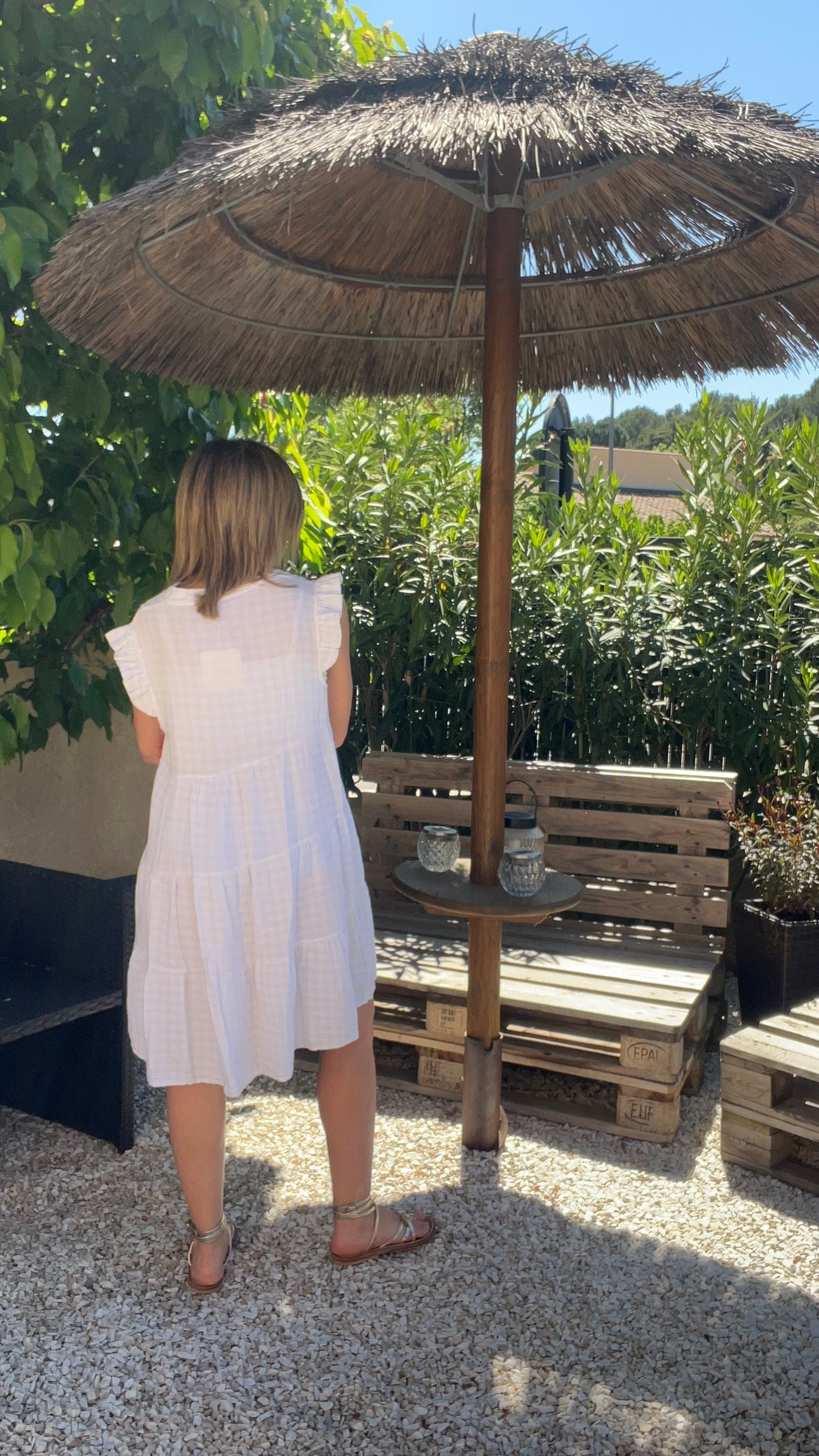 ROBE BLANC/BEIGE GAZE DE COTON