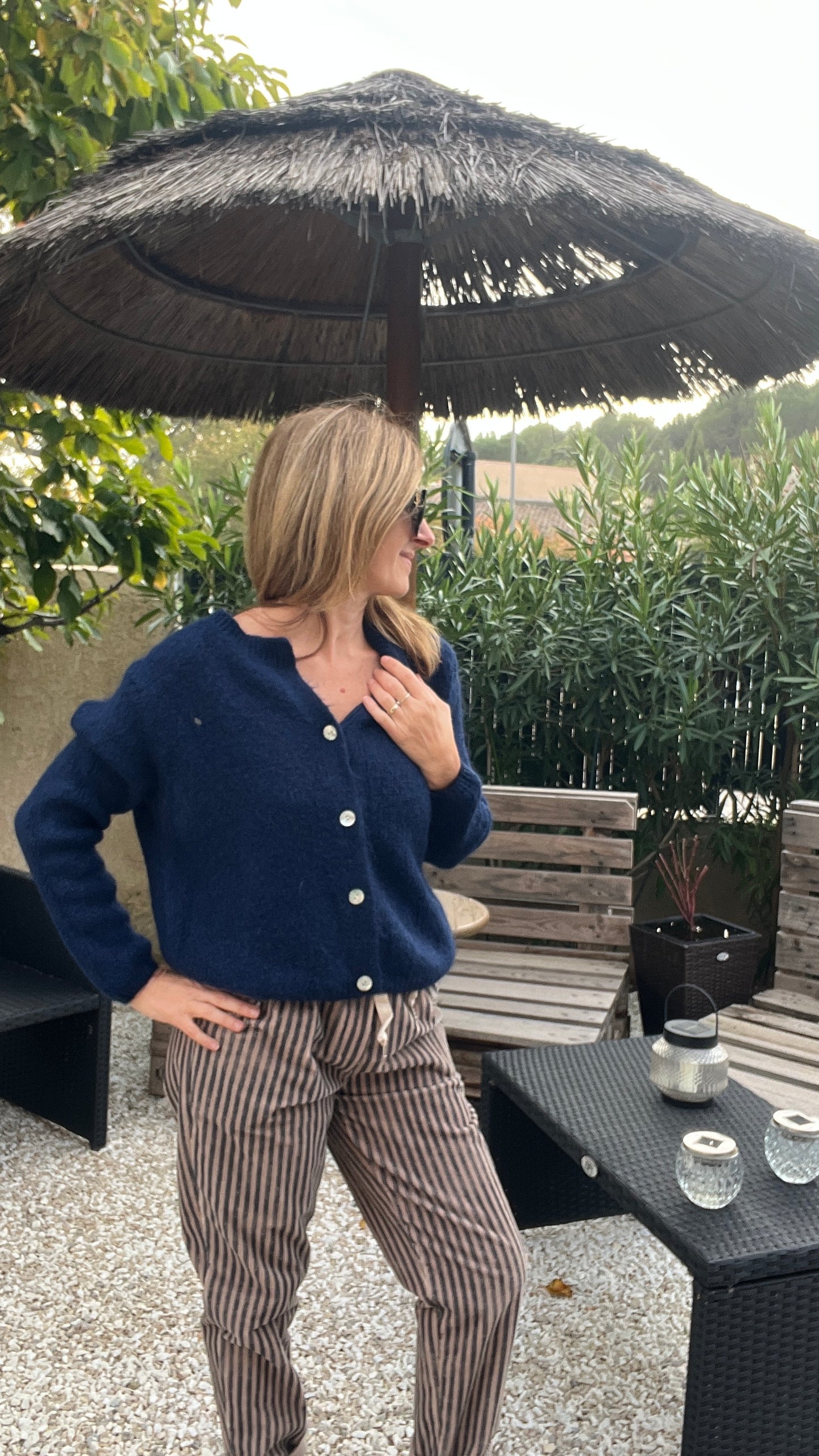 GILET BLEU MARINE MANCHES LONGUES "ANNA"