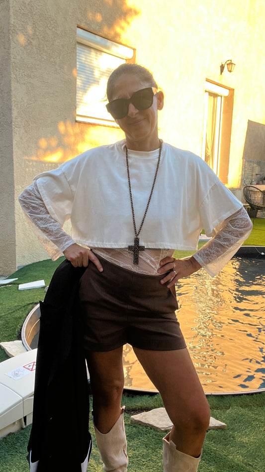 SHORT CHOCOLAT "SUEDINE"