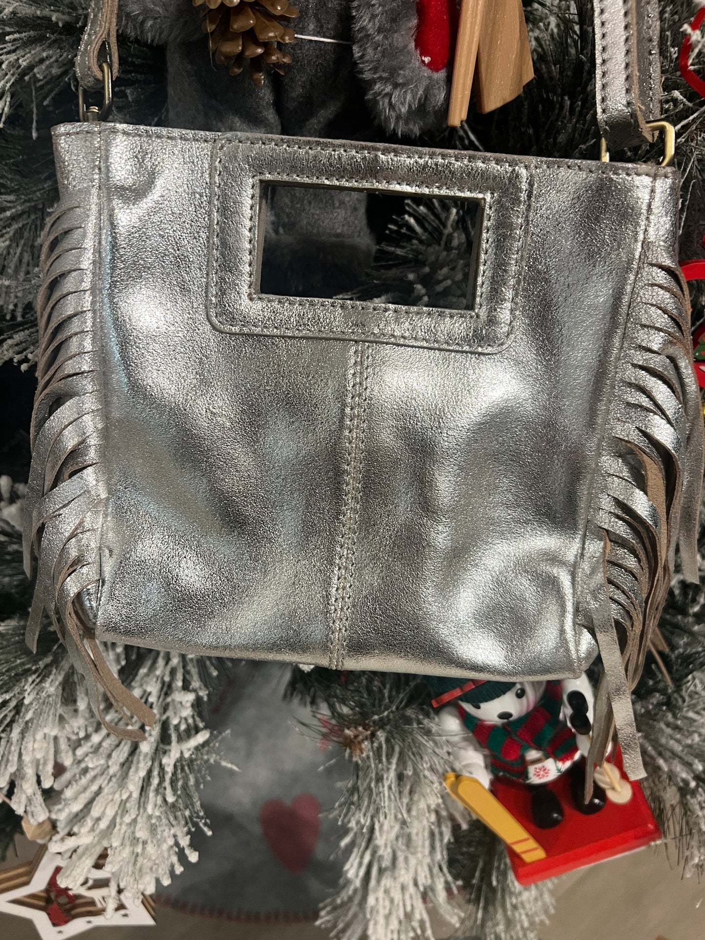 PETIT SAC EN CUIR ARGENT A FRANGES