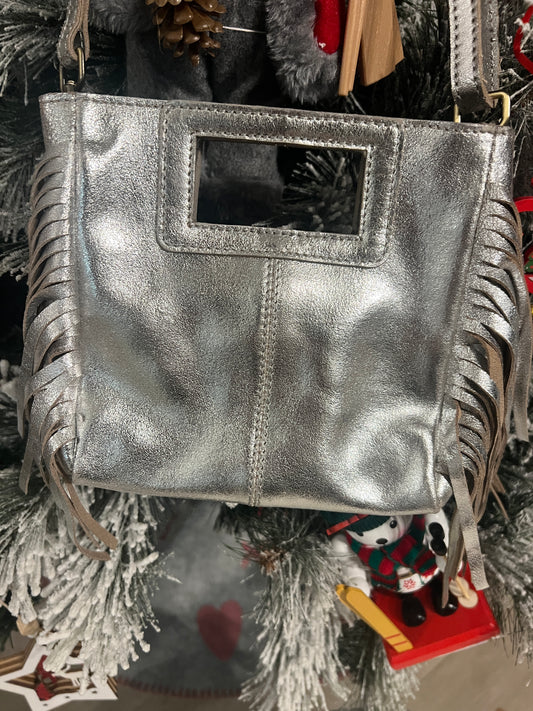 PETIT SAC EN CUIR ARGENT A FRANGES