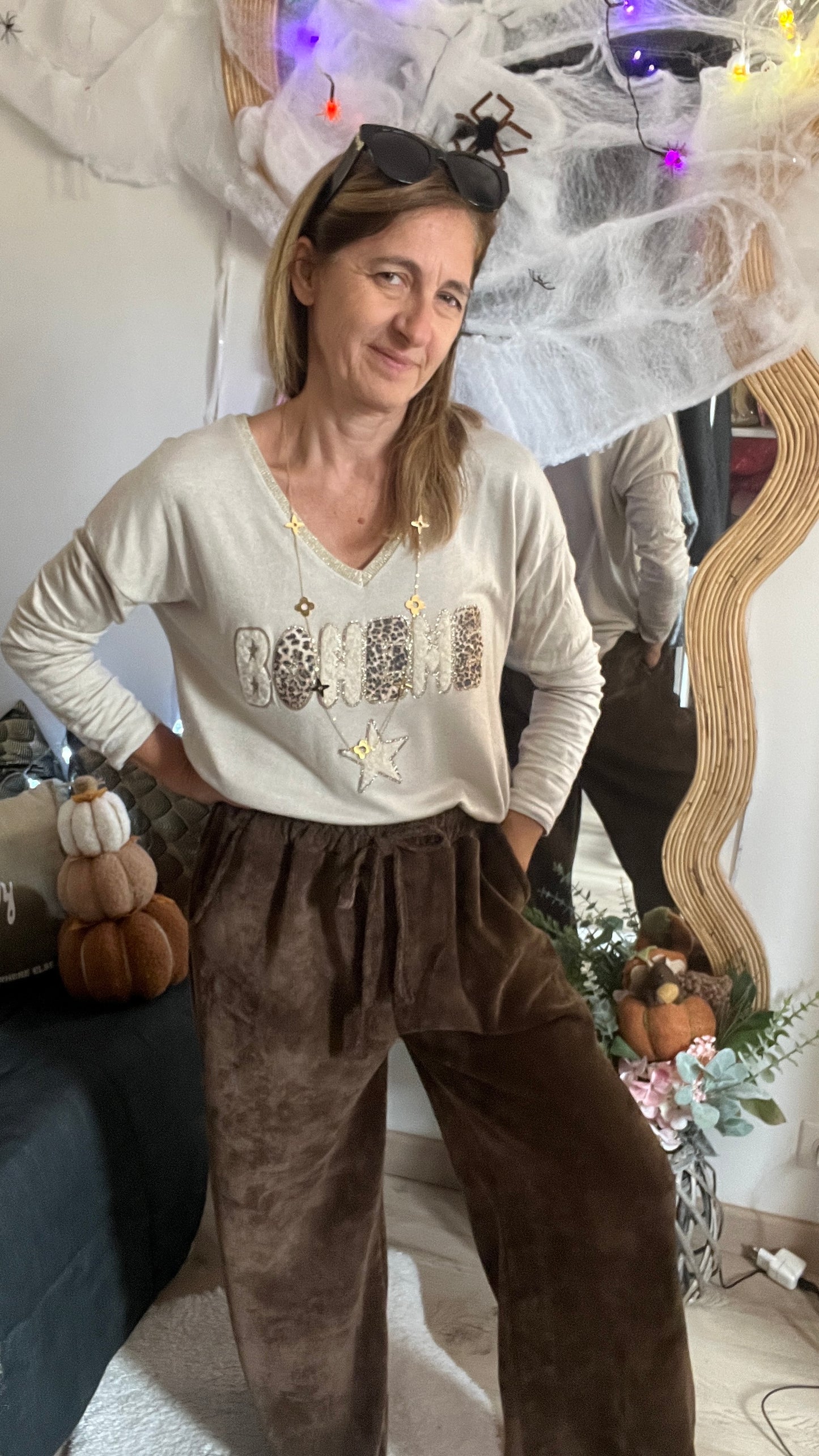 PANTALON FLUIDE VELOURS "CHOCOLAT"