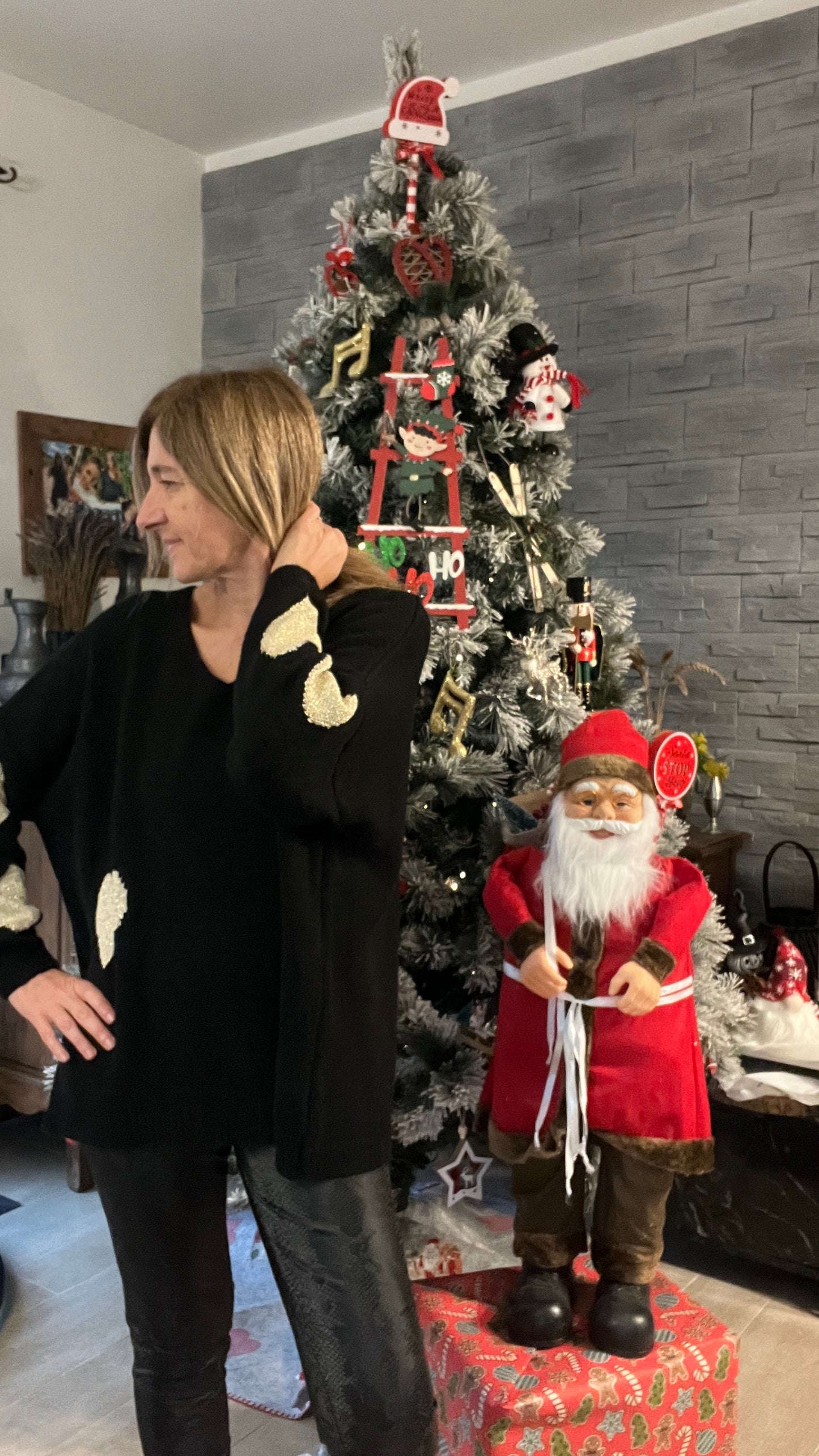 PULL TUNIQUE NOIR COEUR DORE