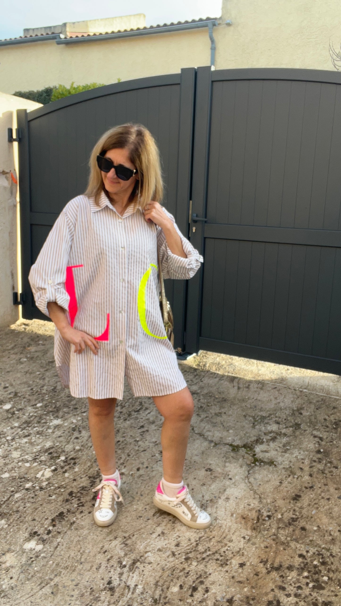 TUNIQUE ROBE BLANC/BEIGE "LOVE FLUO"