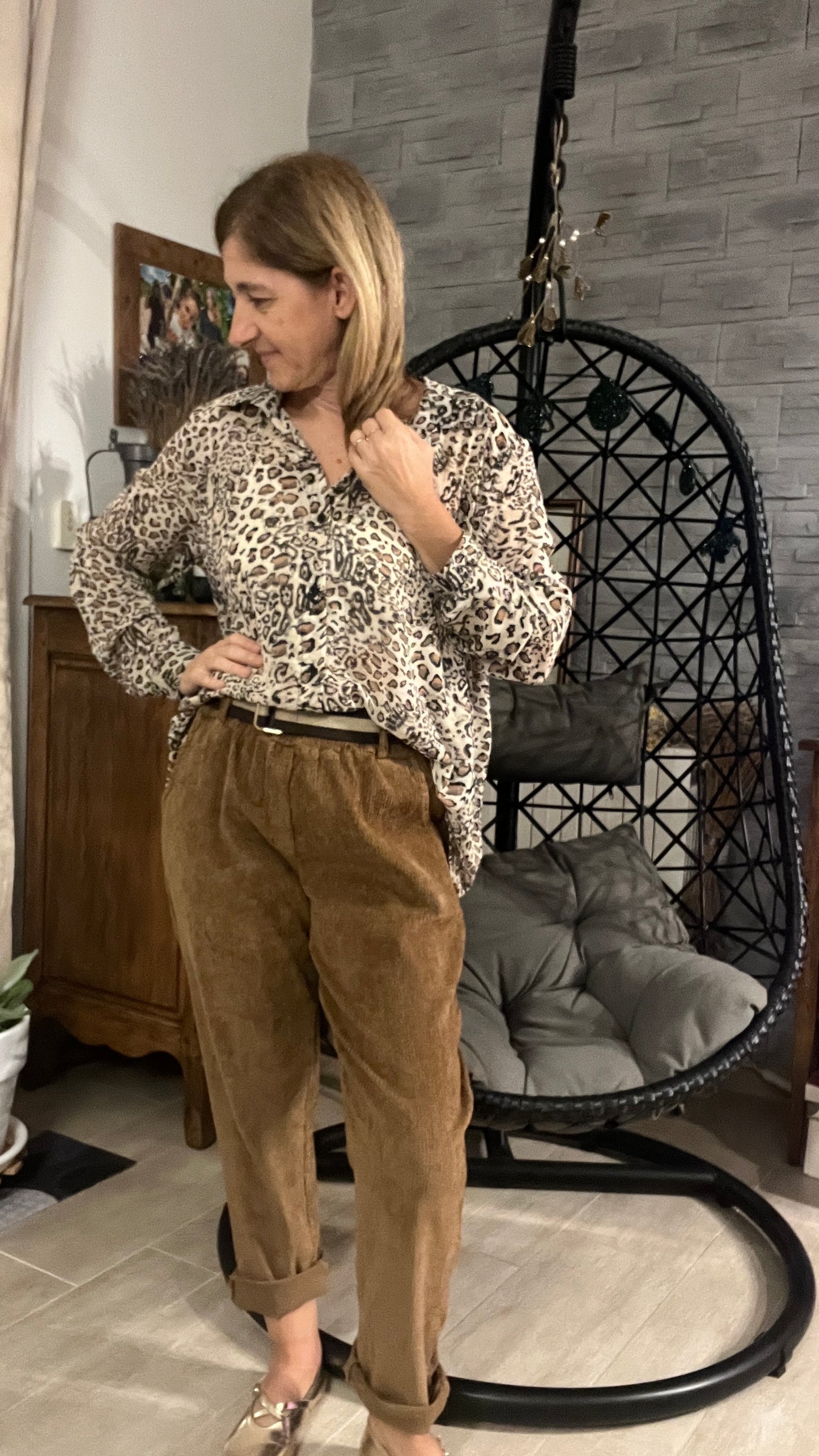 PANTALON VELOURS CAMEL