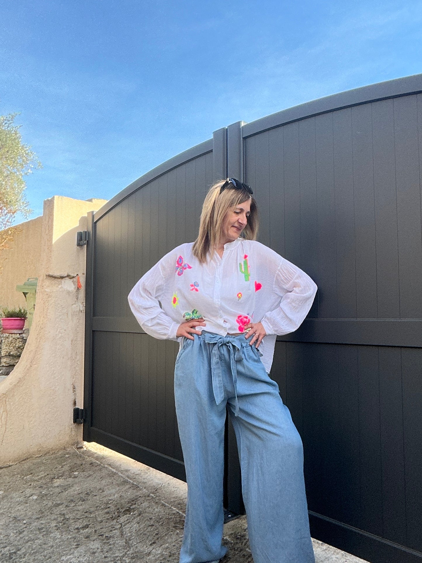 PANTALON FLUIDE BLEU JEAN CLAIR