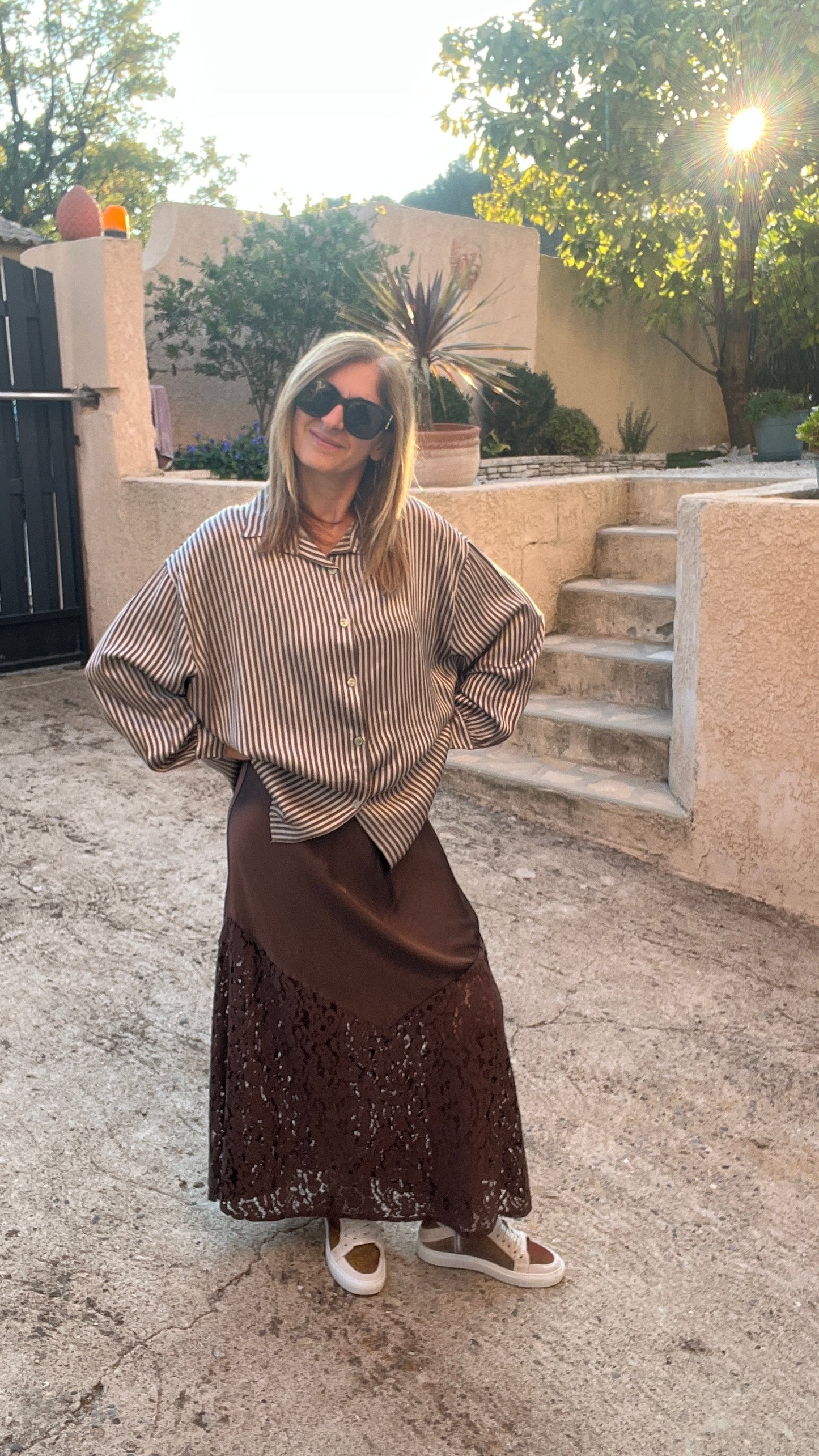 CHEMISIER RAYE CHOCOLAT/BEIGE "SOIE"