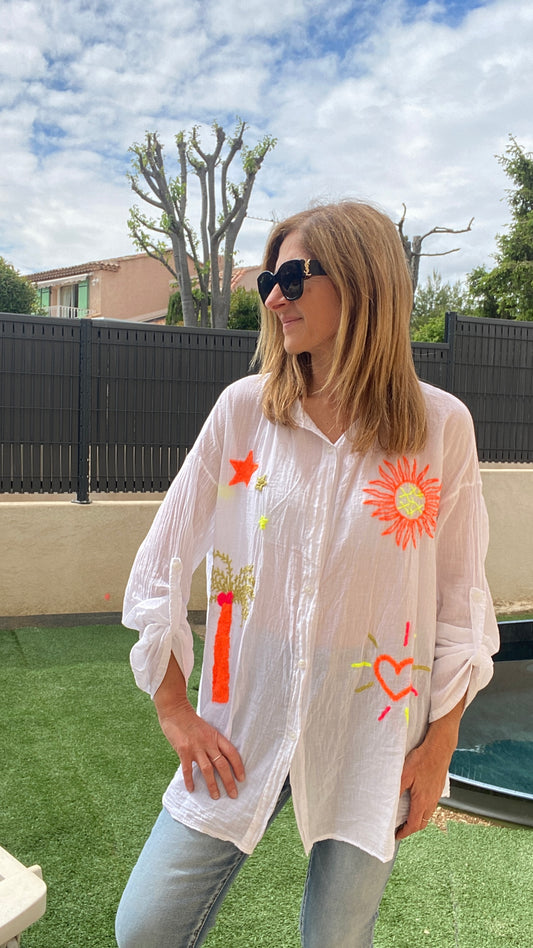 Chemise blanche motif fluo "Soleil"