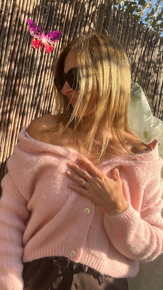 GILET ROSE POUDREE MANCHES LONGUES "ANNA"