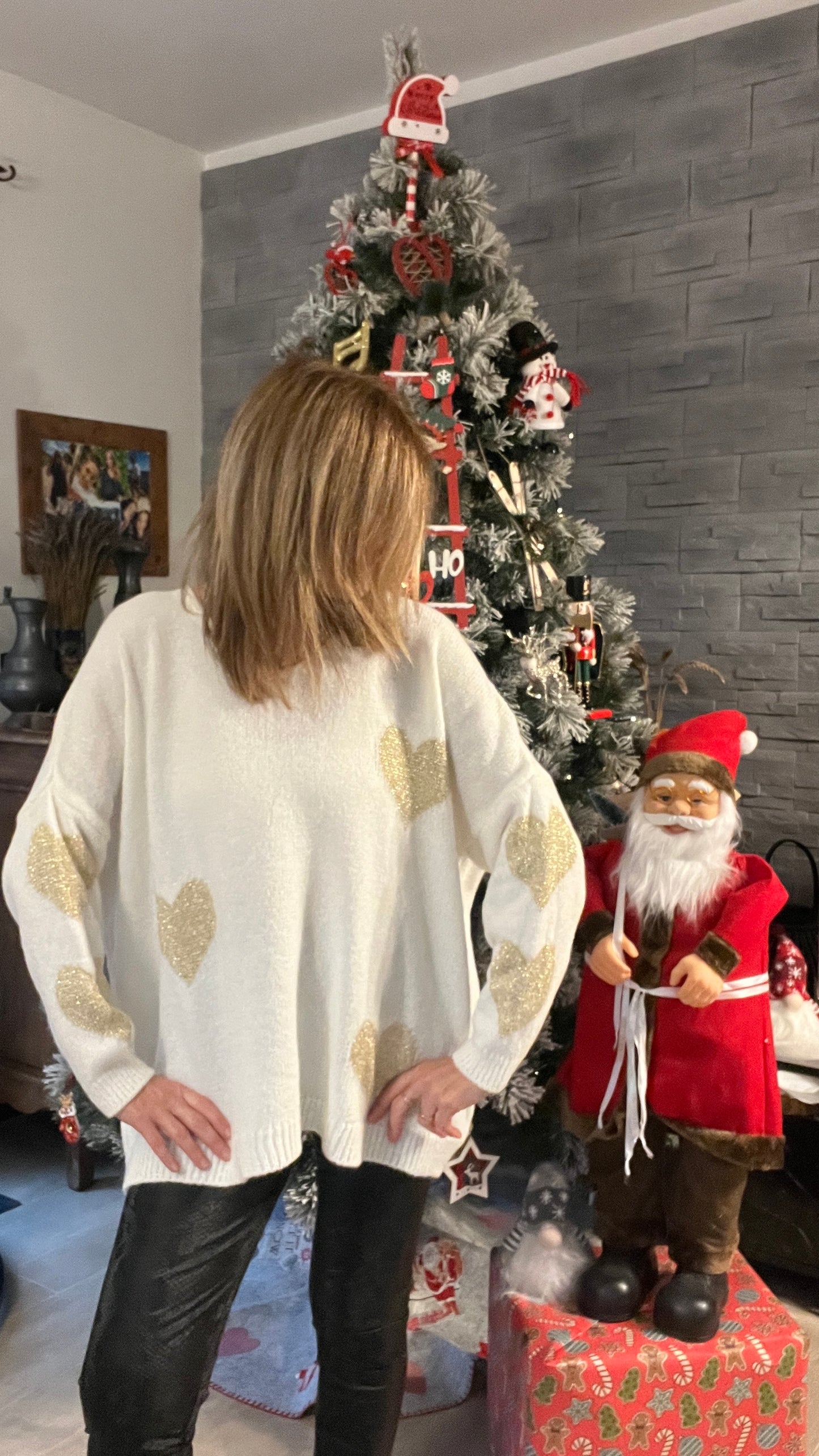 PULL TUNIQUE BLANC COEUR DORE