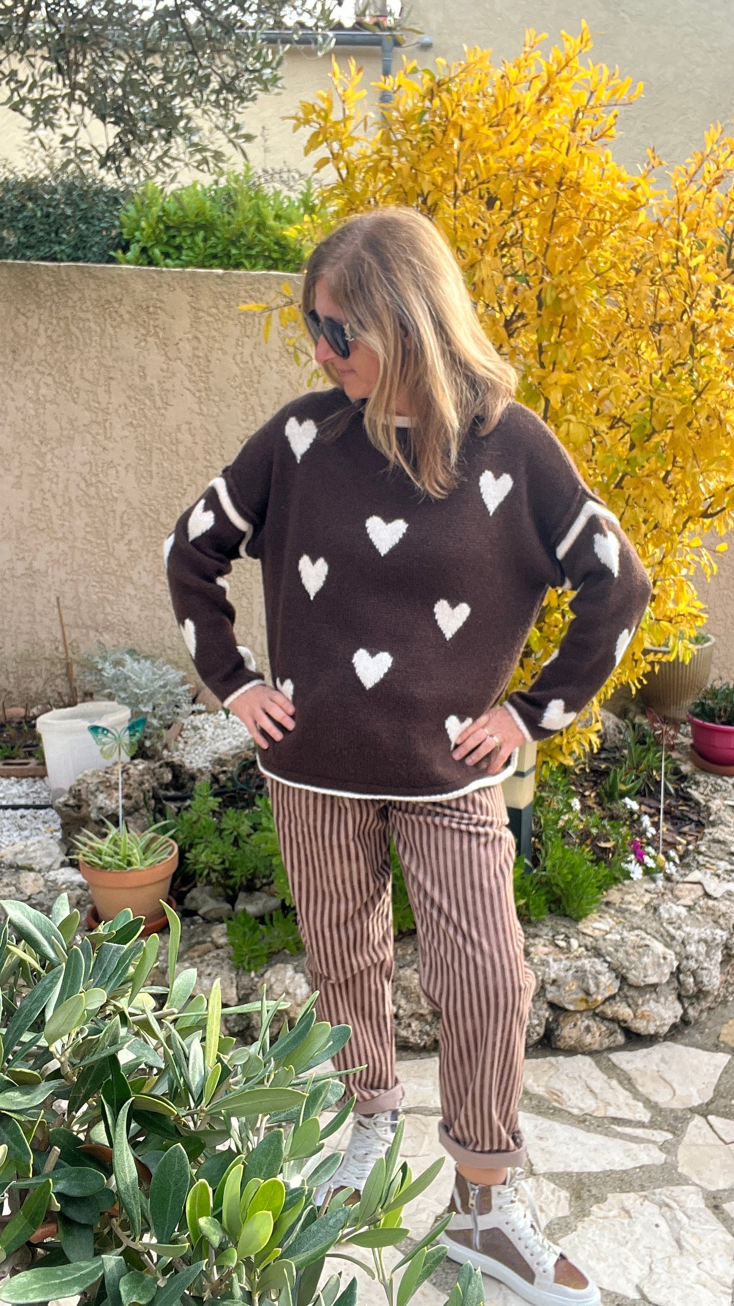 PULL CHOCOLAT/BEIGE COEUR