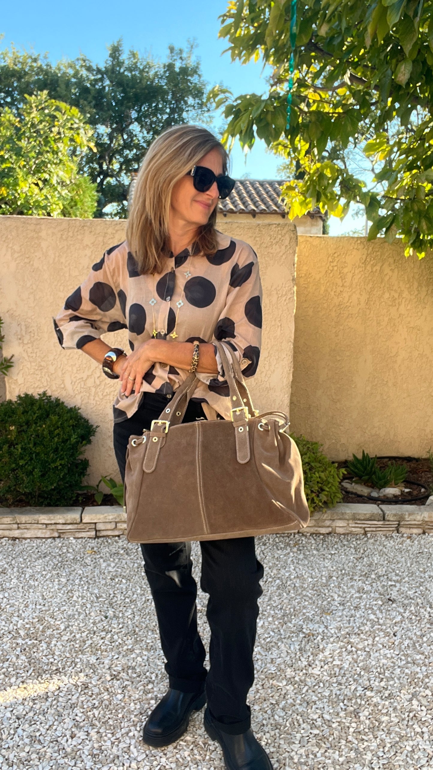 SAC EN CUIR SUEDE TAUPE
