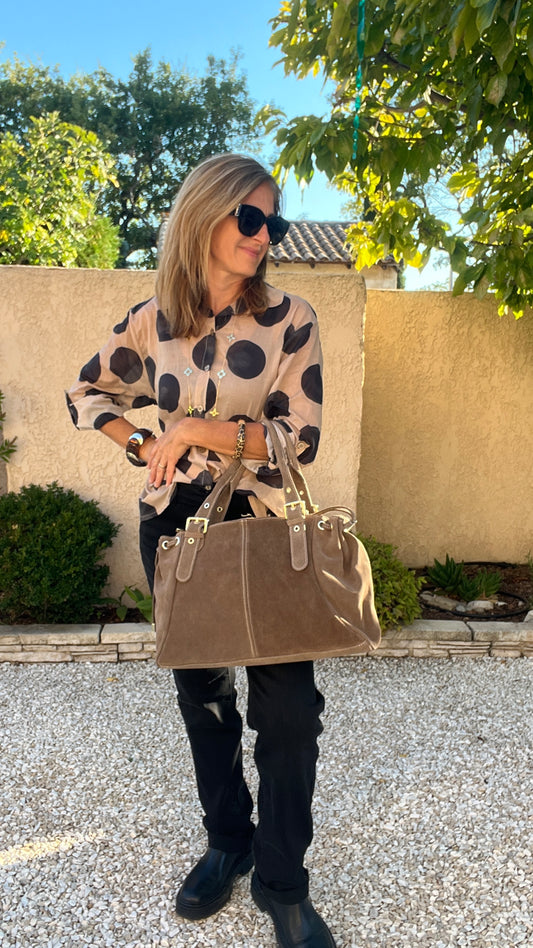 SAC EN CUIR SUEDE TAUPE