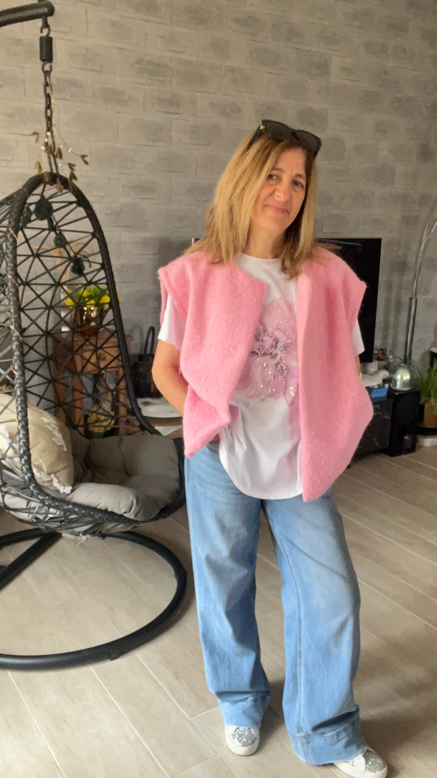 VESTE ROSE SANS MANCHES "ALEX"