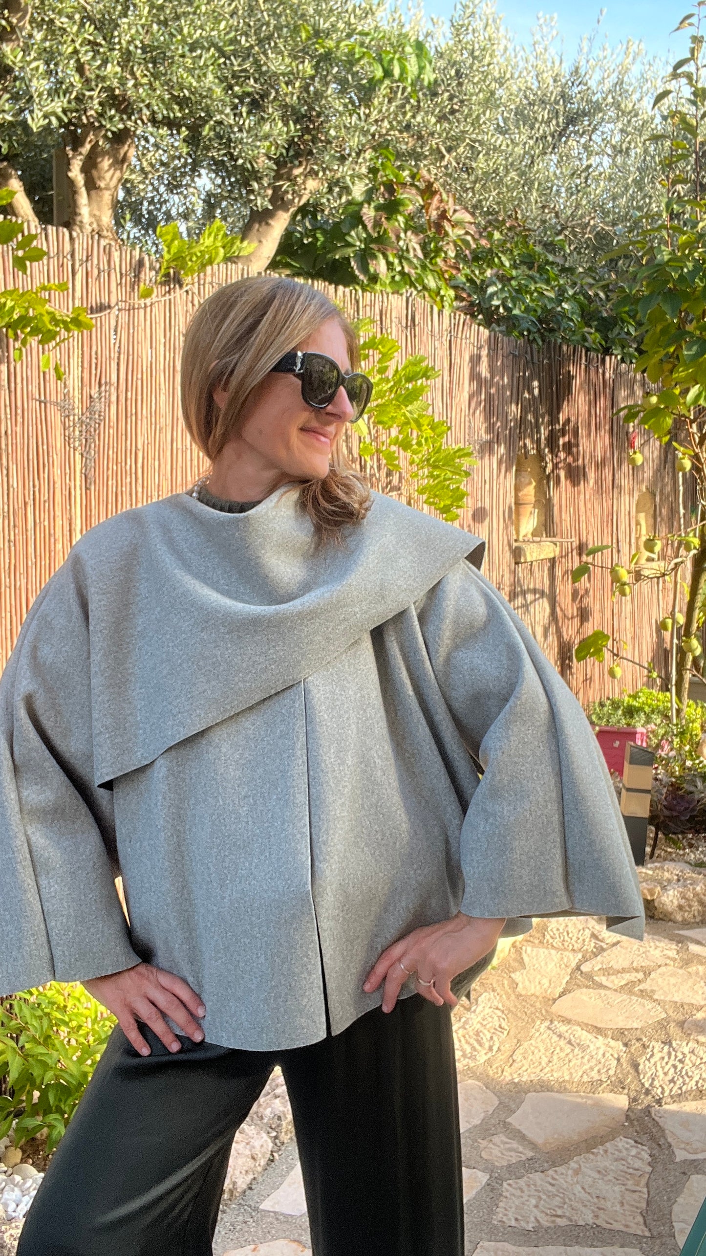 VESTE CAPE GRIS/KAKI "CLARA"
