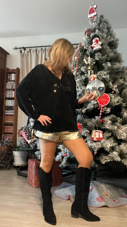 TUNIQUE VELOURS NOIRE INSCRIPTION DOREE