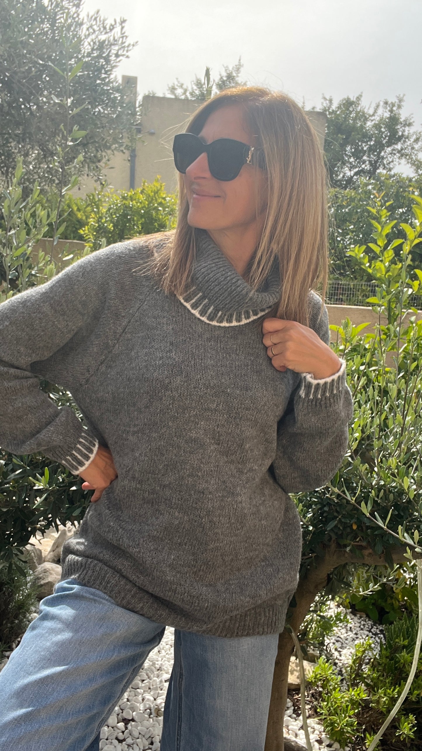 PULL GRIS COL ROULE CAMILLA