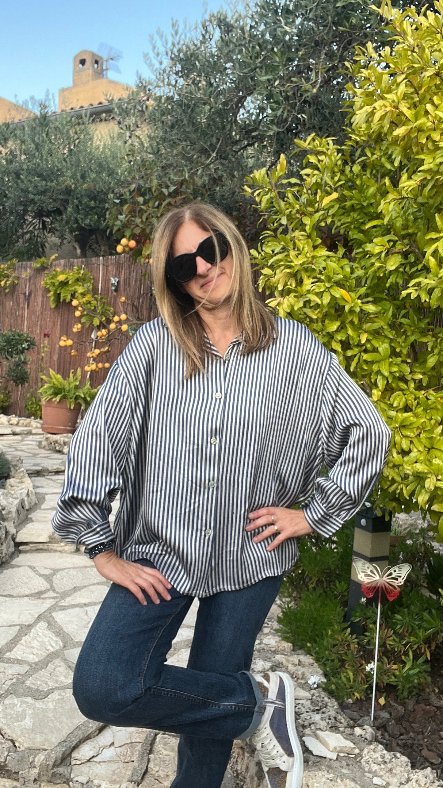 CHEMISIER RAYE BLEU/BEIGE "SOIE"