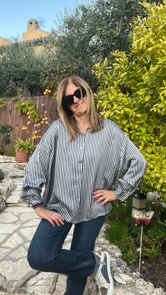 CHEMISIER RAYE BLEU/BEIGE "SOIE"