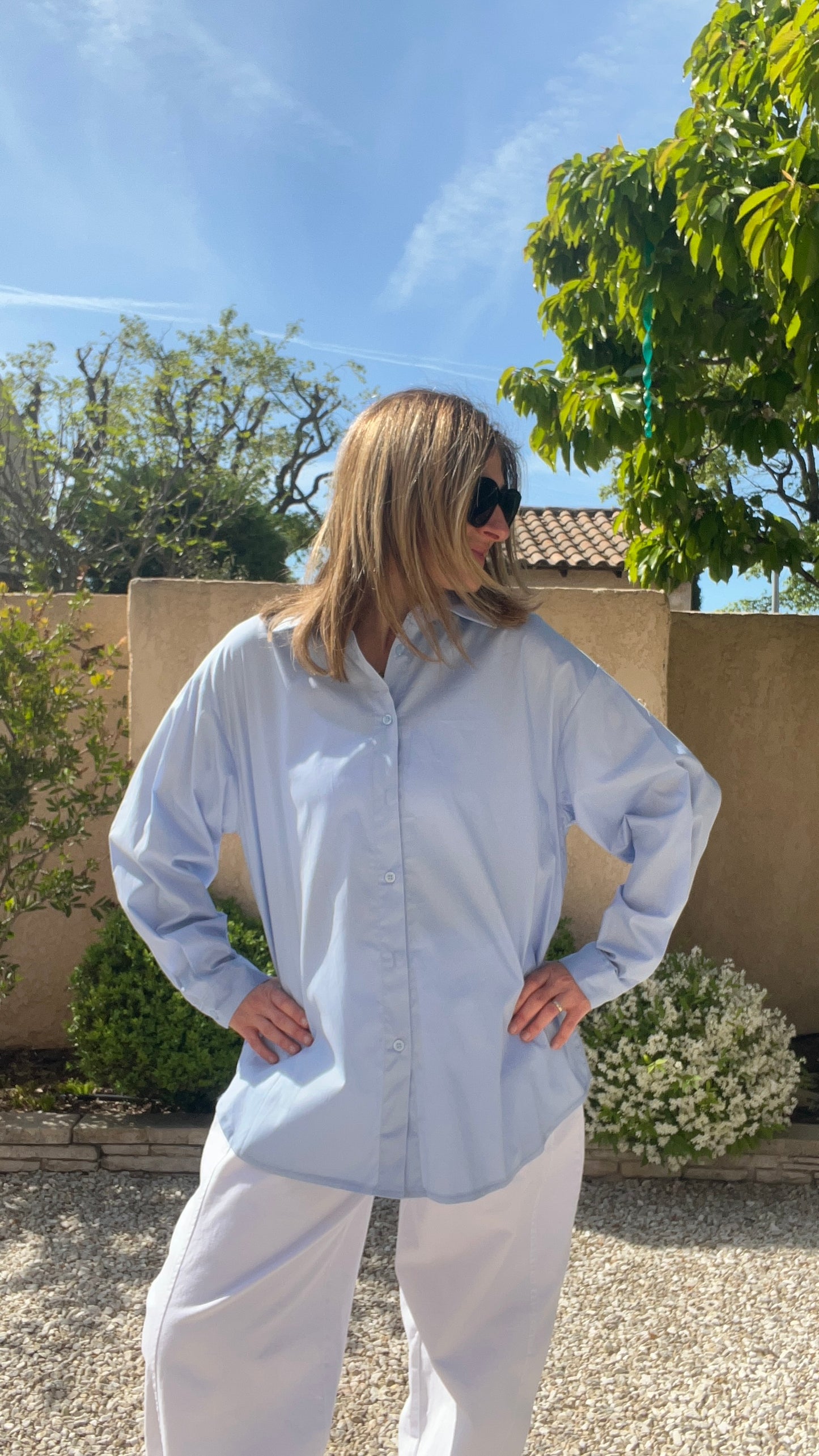 CHEMISIER BLEUE "GOOD VIBES"
