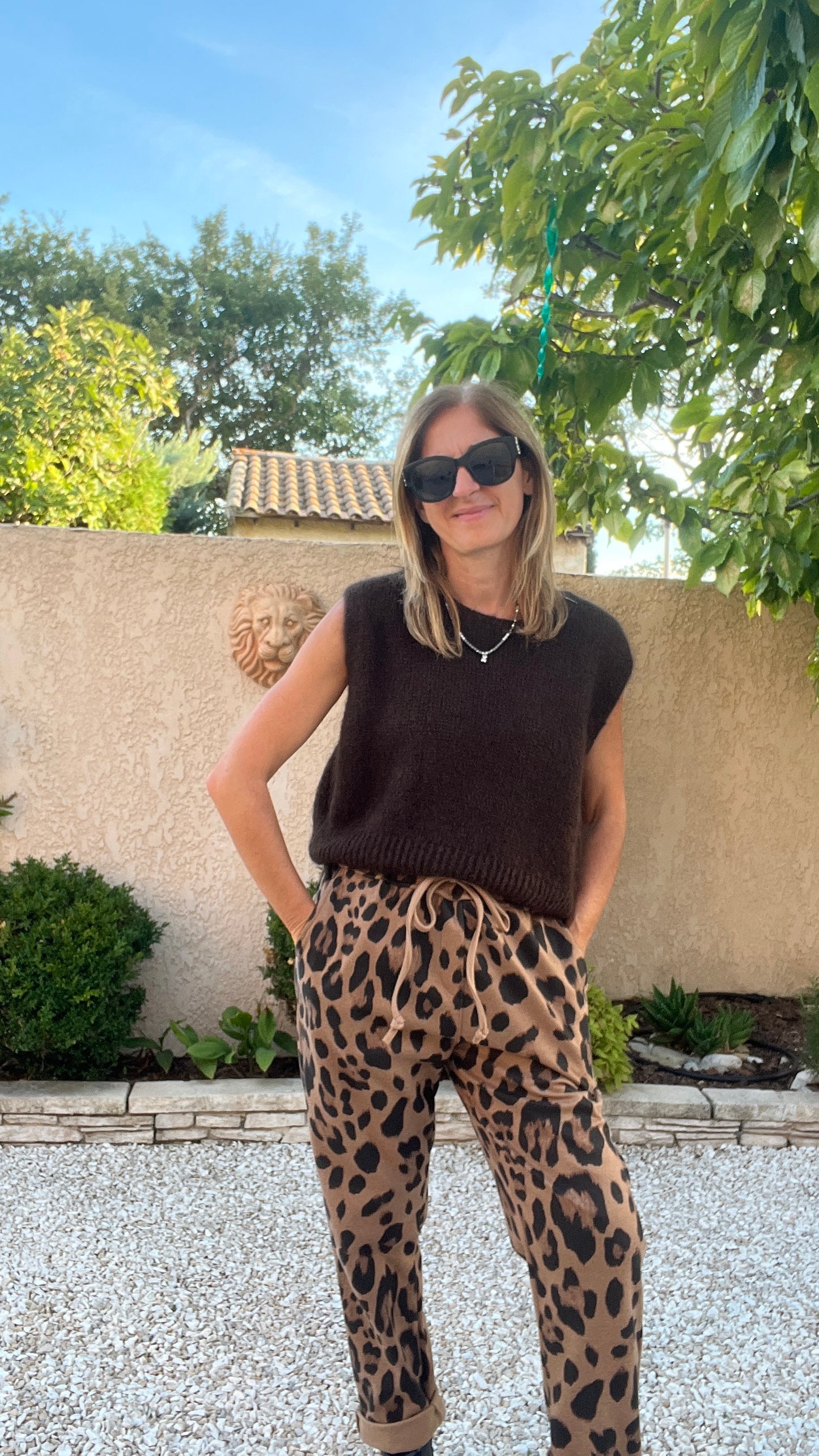 PANTALON LEOPARD CAMEL/NOIR