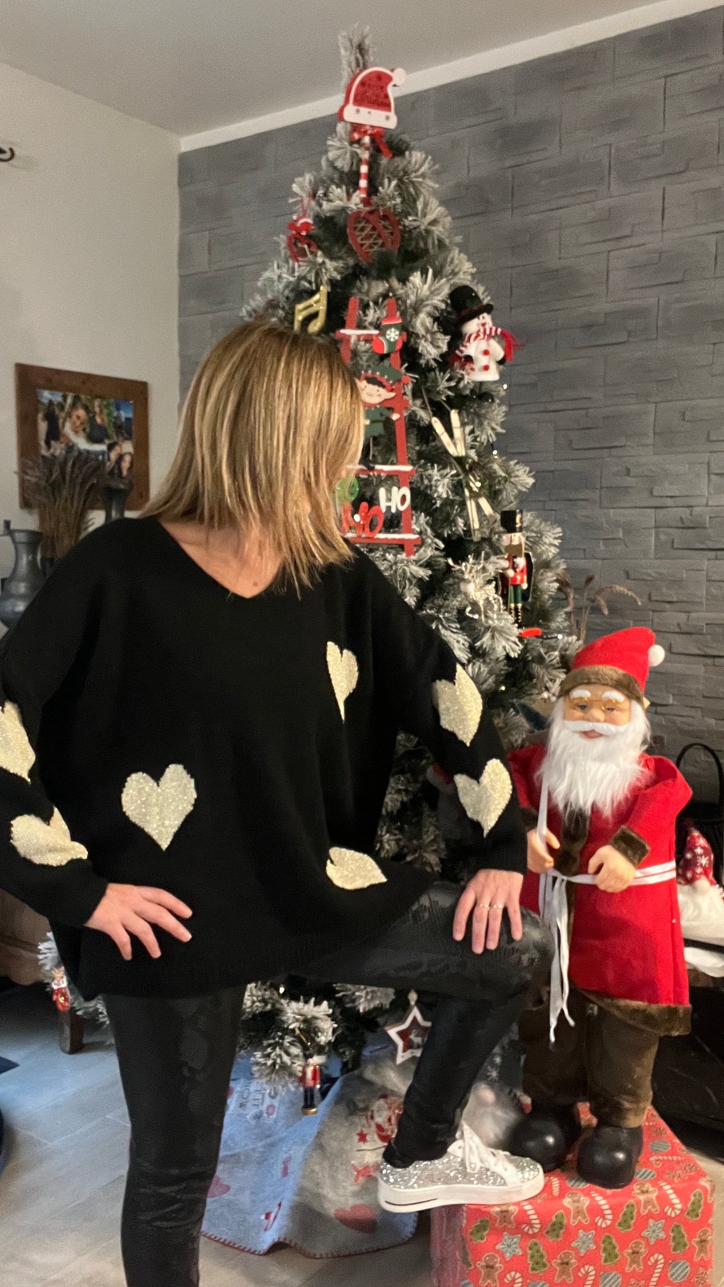 PULL TUNIQUE NOIR COEUR DORE