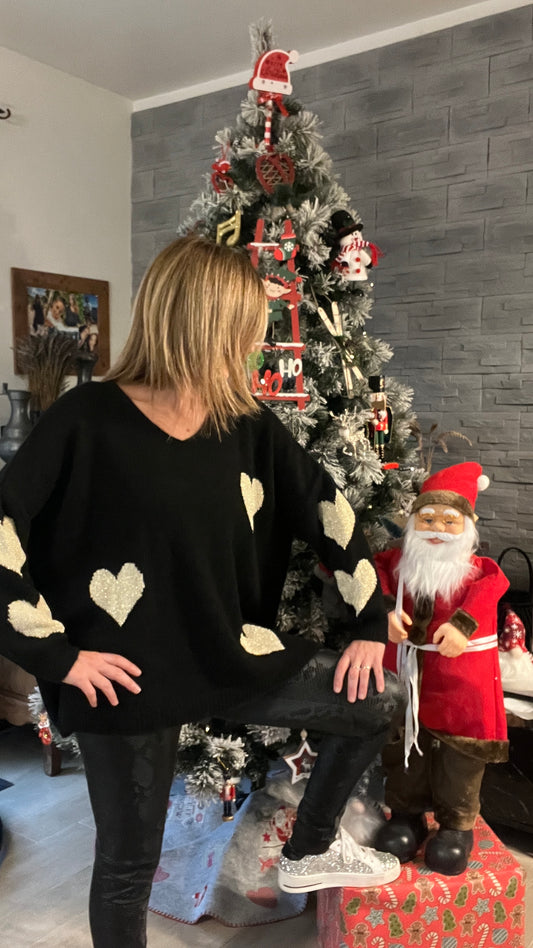 PULL TUNIQUE NOIR COEUR DORE